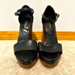Prada black leather with wood heel